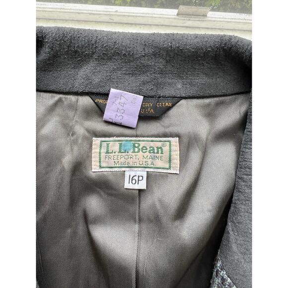 Vintage L.L. Bean 3 Button Tweed Blazer Women’s 16 Petite Jacket Suede Collar - Picture 8 of 8